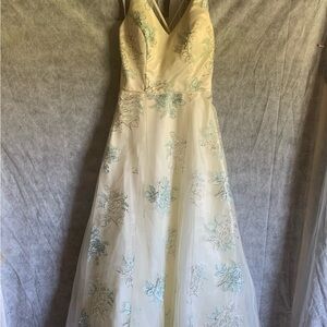 by & by Cream and Blue Floral Dress
